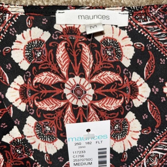 Maurices Floral Geometric Blouse Maroon Red Button Front NWT Womens Size Medium - Picture 4 of 4